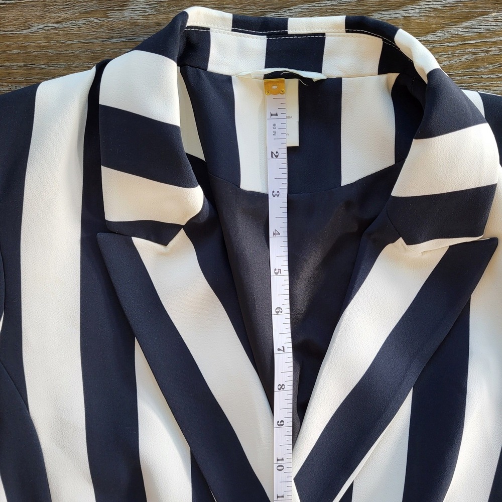 H&M Womens Navy Blue White Striped Double Breasted Blazer Jacket Size 8 Long - Picture 5 of 8
